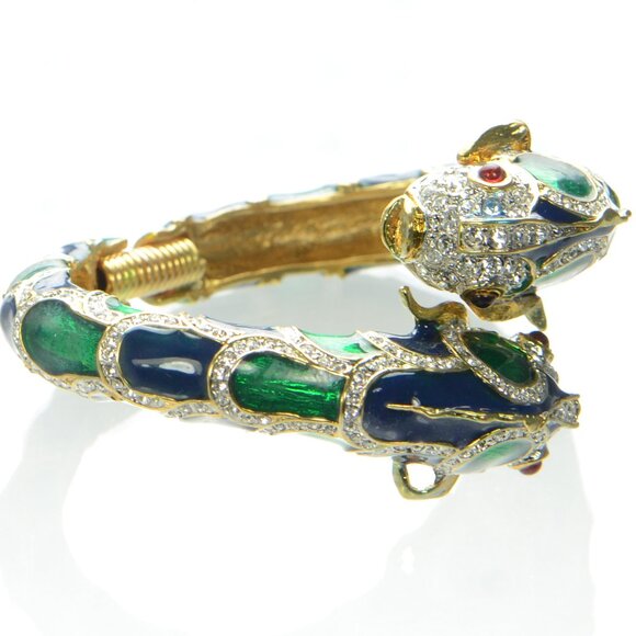 Vintage Kenneth Jay Lane Enamel & Crystal Snake Bracelet - Picture 4 of 9